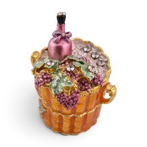 Nobility Wine Bottle Ice Bucket Crystal Bejeweled Hinged Trinket Box w/ Box